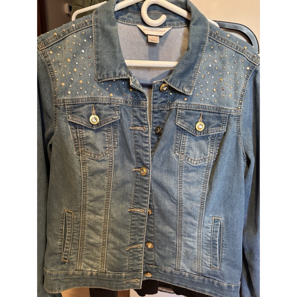 Christopher & Banks Denim Jacket With Bling Womens Size M vintage rhinestone - Picture 9 of 9